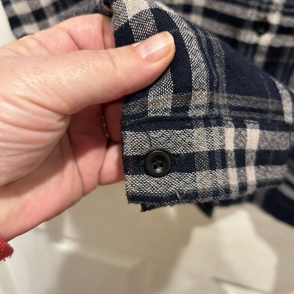 Hem‎ & Thread Womens Button Up Blue Plaid Long Sleeve Top Large Grey Contrast - Picture 5 of 7